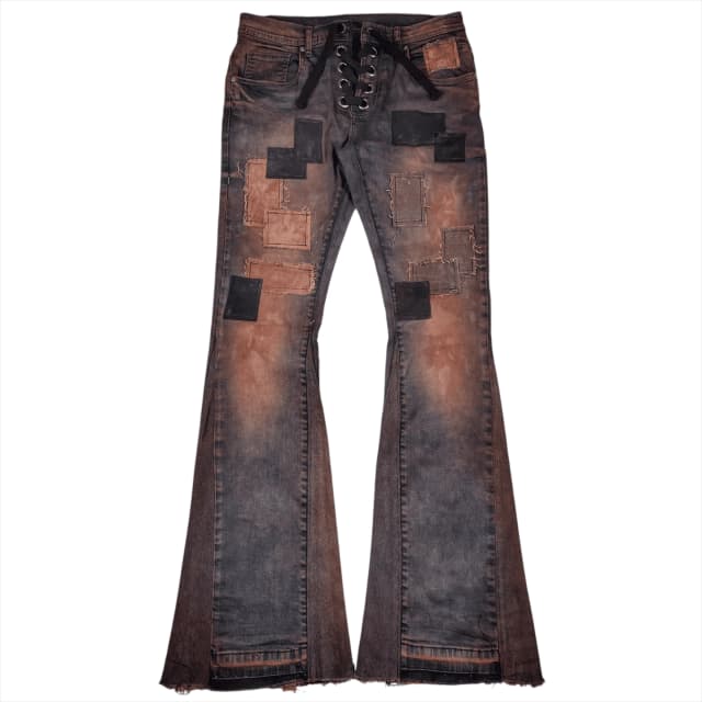 PATCHWORK LACE-UP JEANS 