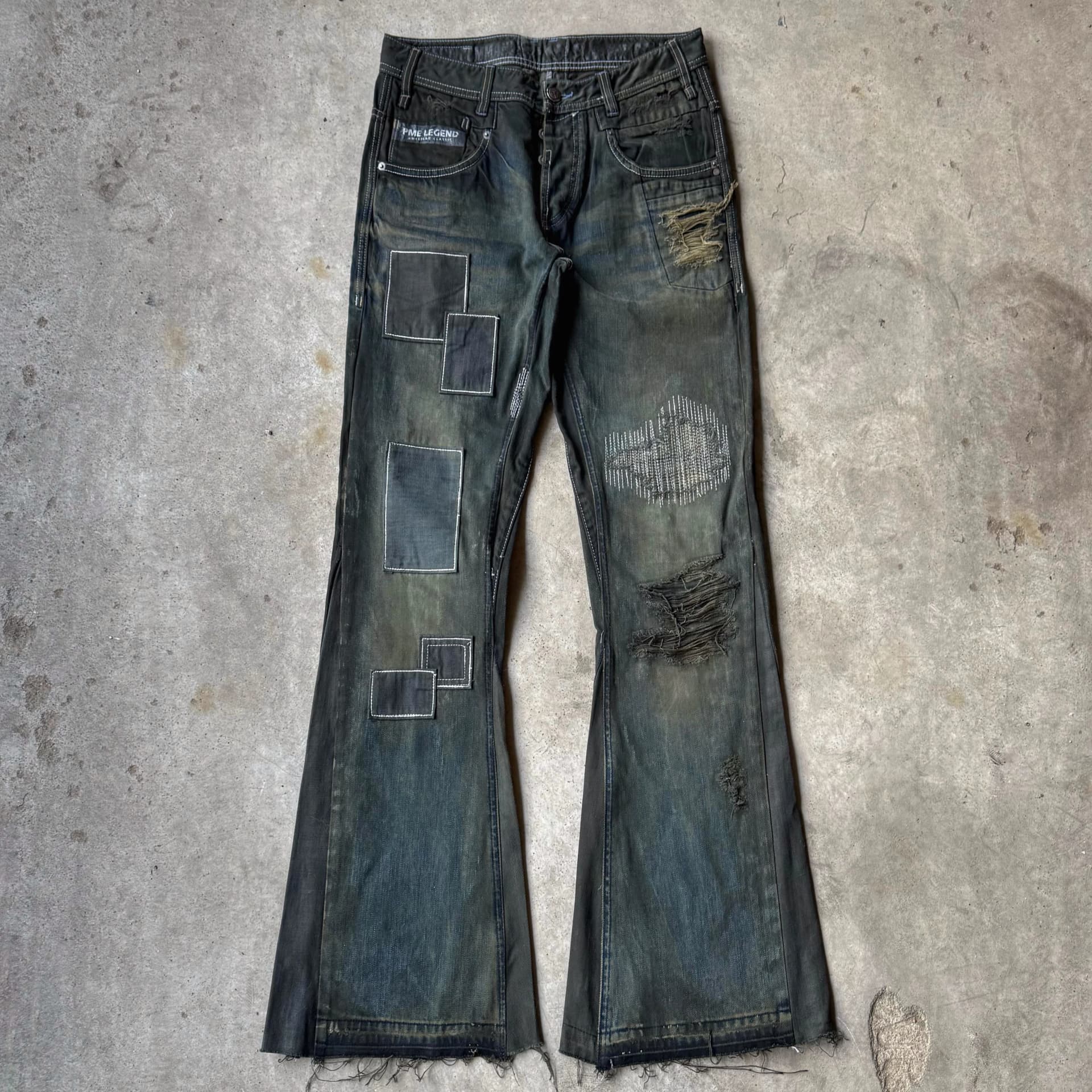 PATCHWORK FLARED KHAKI JEANS