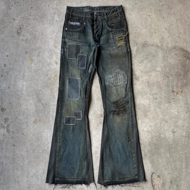 PATCHWORK FLARED KHAKI JEANS