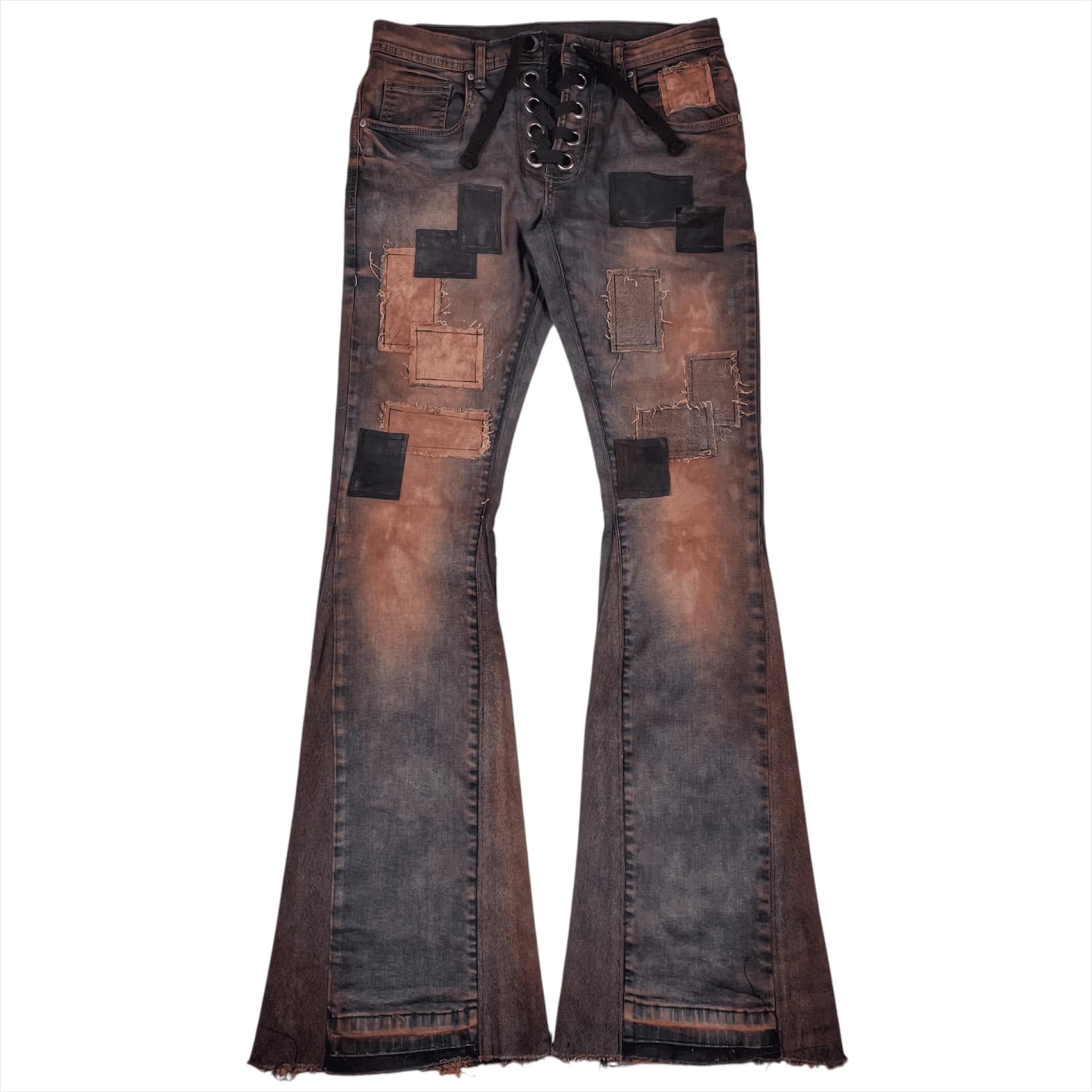 PATCHWORK LACE-UP JEANS